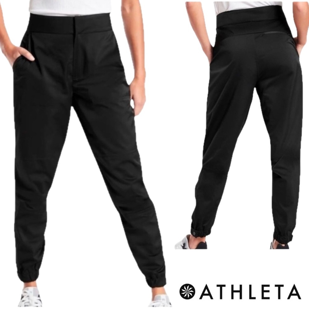 ATHLETA The Radiant Joggers Black Pants Semi-Fitted Tapered Leg Activewear Sz 12